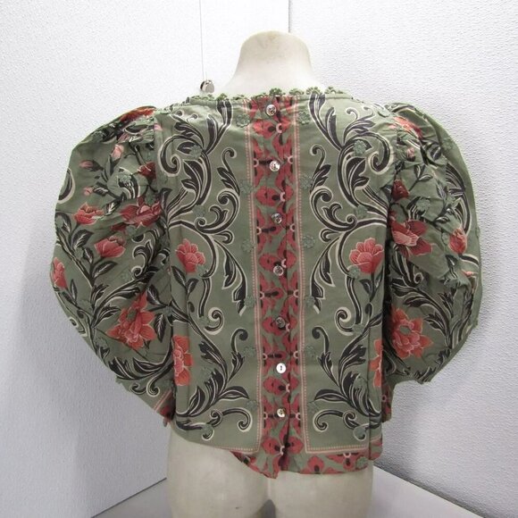 NEW FARM RIO Womens Arabesque Floral Blouse Size S Green - Picture 15 of 15